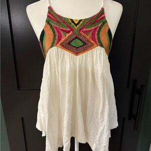 Free People Embroidered White Sleeveless Top